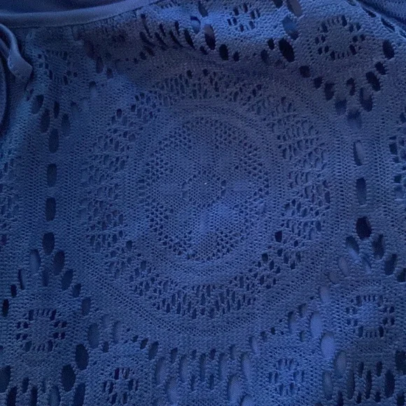 Tacera women’s crochet layer bell sleeve boho lace electric blue top, loose 1X - Picture 9 of 13